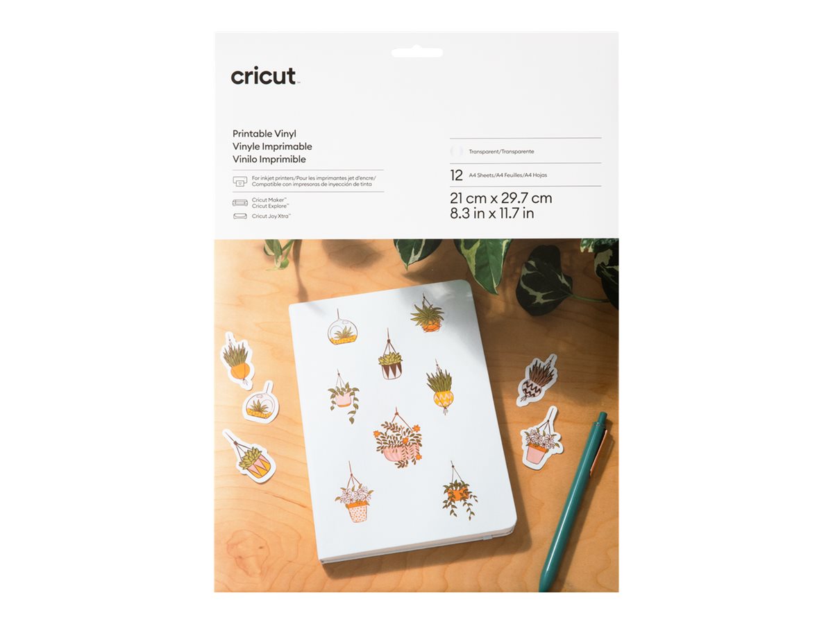 cricut™ bedruckbare Aufkleberfolie für Schneideplotter transparent 21,0 x 29,7 cm, 12 St. cricut™ bedruckbare Aufkleberfolie für Schneideplotter transparent 21,0 x 29,7 cm, 12 St.