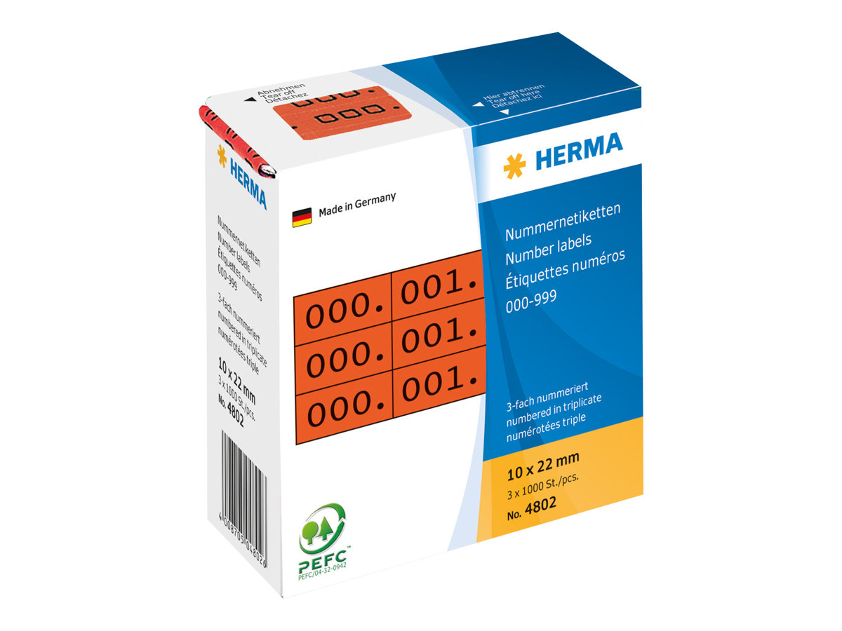 HERMA Klebenummern 4802 Zahlen, rot 22,0 x 10,0 mm, 3x1000 Etiketten HERMA Klebenummern 4802 Zahlen, rot 22,0 x 10,0 mm, 3x1000 Etiketten
