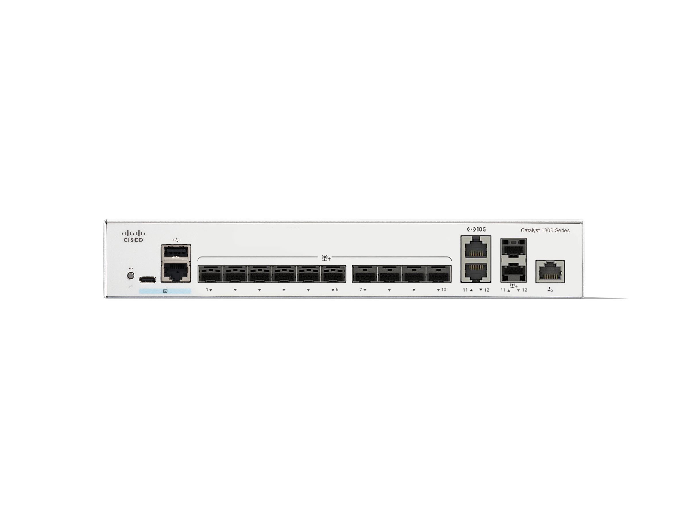 CISCO Catalyst 1300 12-Port Switch 10 x 10GE SFP+ 2 x 10GE Shared Uplinks CISCO Catalyst 1300 12-Port Switch 10 x 10GE SFP+ 2 x 10GE Shared Uplinks
