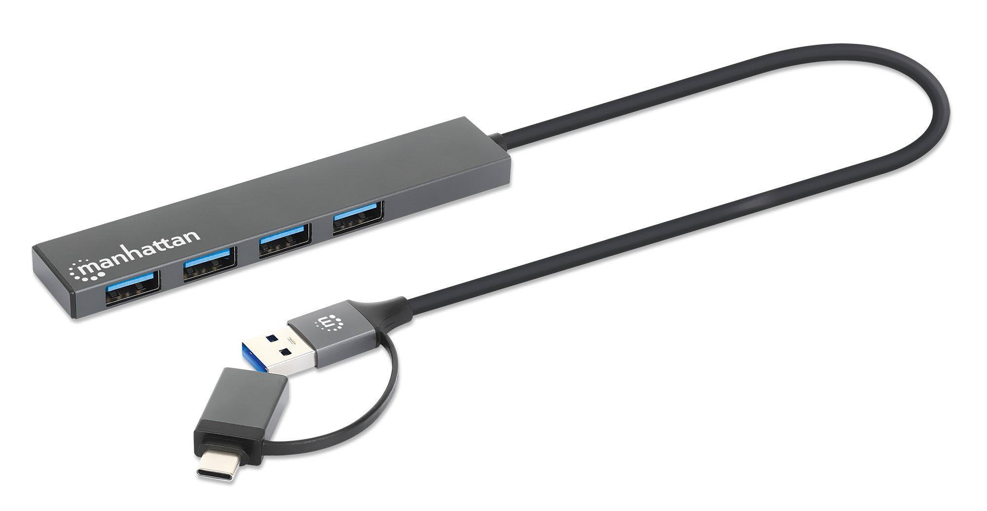 MANHATTAN 4Port USB 30 TypCA Hub USBC und USBAStecker auf 4x USBABuchsen 5 Gbits USB 32 Gen 1 Strom über USB Space Grau