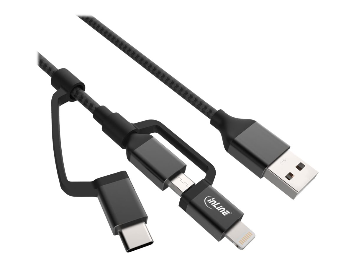 INLINE 3in1 USB Kabel A Stecker auf Micro-USB Typ-C und Lightning 1,5m schwarz