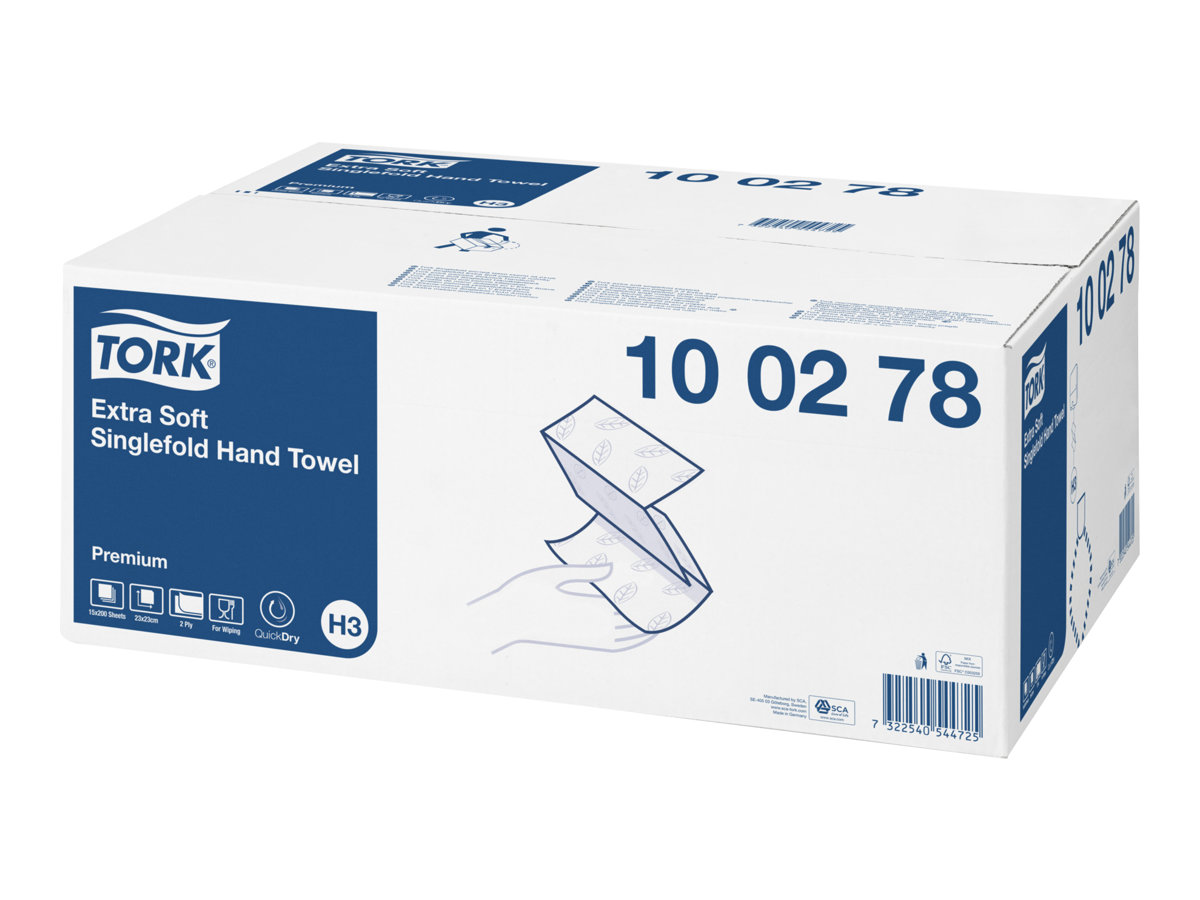TORK PapierhandtÃ¼cher 100278 H3 Premium Extra Soft Zick-Zack-Falzung 2-lagig 3.000 TÃ¼cher