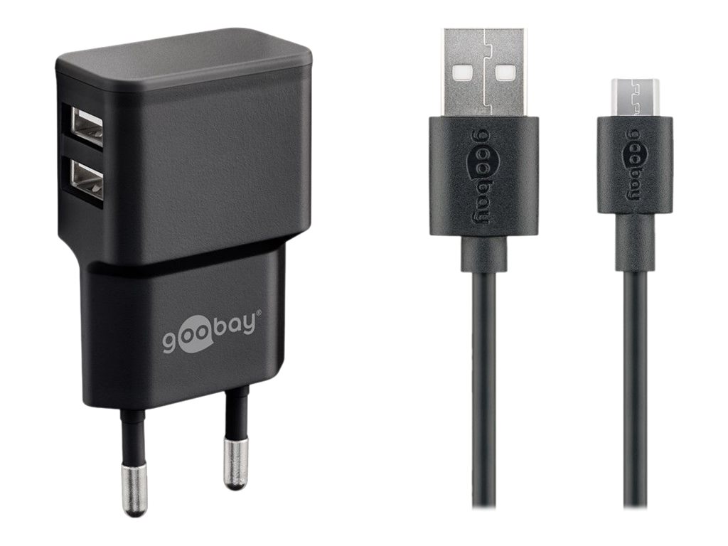 goobay Ladekabel mit Adapter schwarz, Kabellänge 1,0 m, 12 Watt