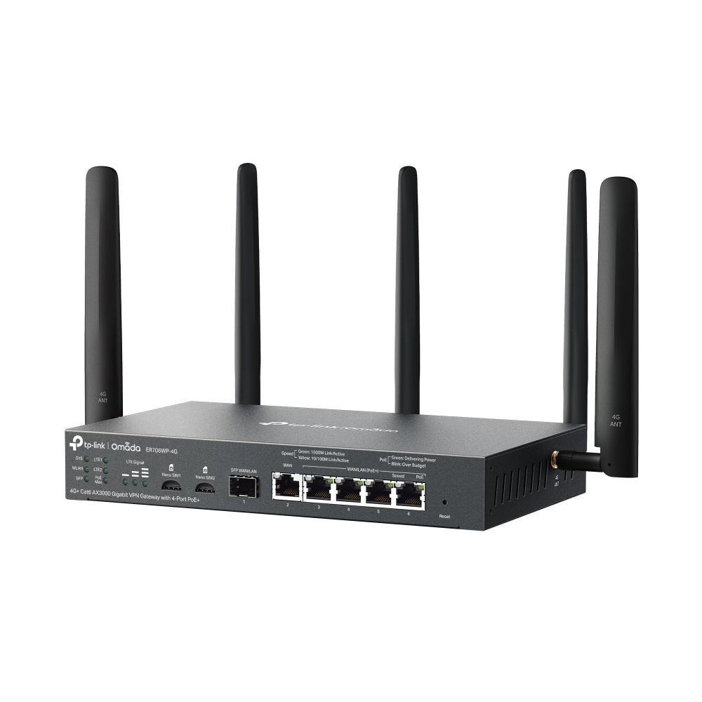 TPLINK ER706WP4G Omada DualBand Gigabit WLAN Router 4G Cat6 AX3000 VPN 4Port PoE