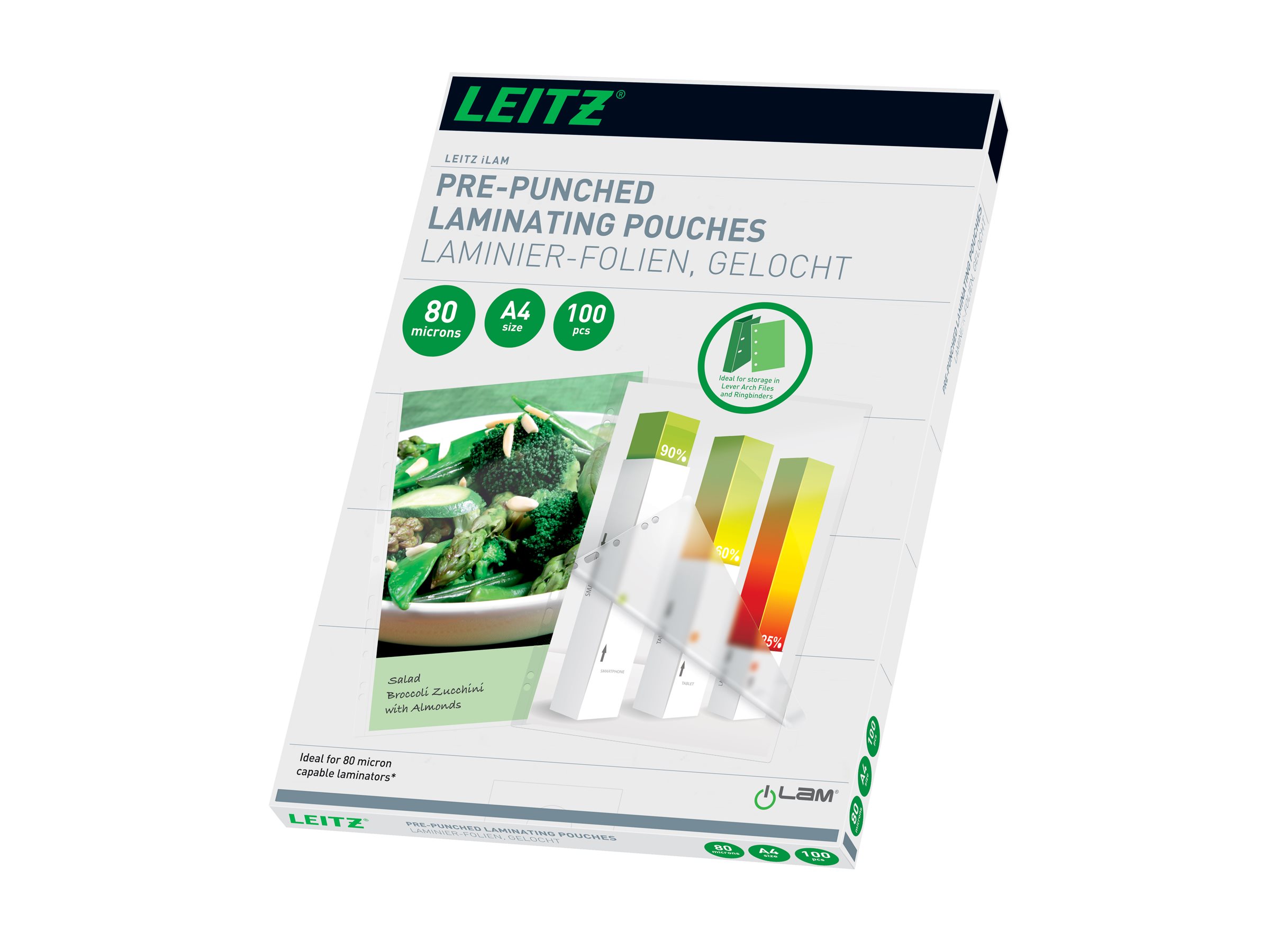 100 LEITZ Laminierfolien glaenzend fuer A4 80 micron Universal-Lochung 100 LEITZ Laminierfolien glaenzend fuer A4 80 micron Universal-Lochung