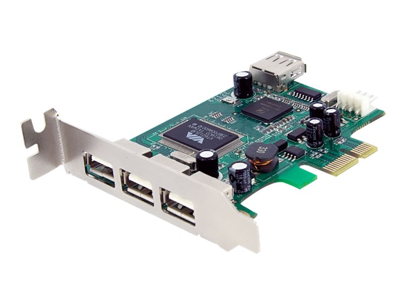 StarTech.com 4 Port USB 2.0 HighSpeed PCI Express Low Profile Schnittstellenkarte - 1 x USB 2.0 intern (Buchse) 3 x USB extern (Buchse) - USB-Adapter - PCIe - 4 Anschlüsse