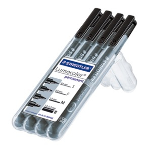 STAEDTLER Lumocolor Folienstifte schwarz 0,4 0,6 1,0 2,5 mm permanent, 4 St