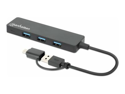 4-Port USB 3.0 Typ-C / Typ-A Kombo-Hub USB-C-Stecker und USB-A-Stecker auf vier USB-A-Buchsen 5 Gbit/s schwarz