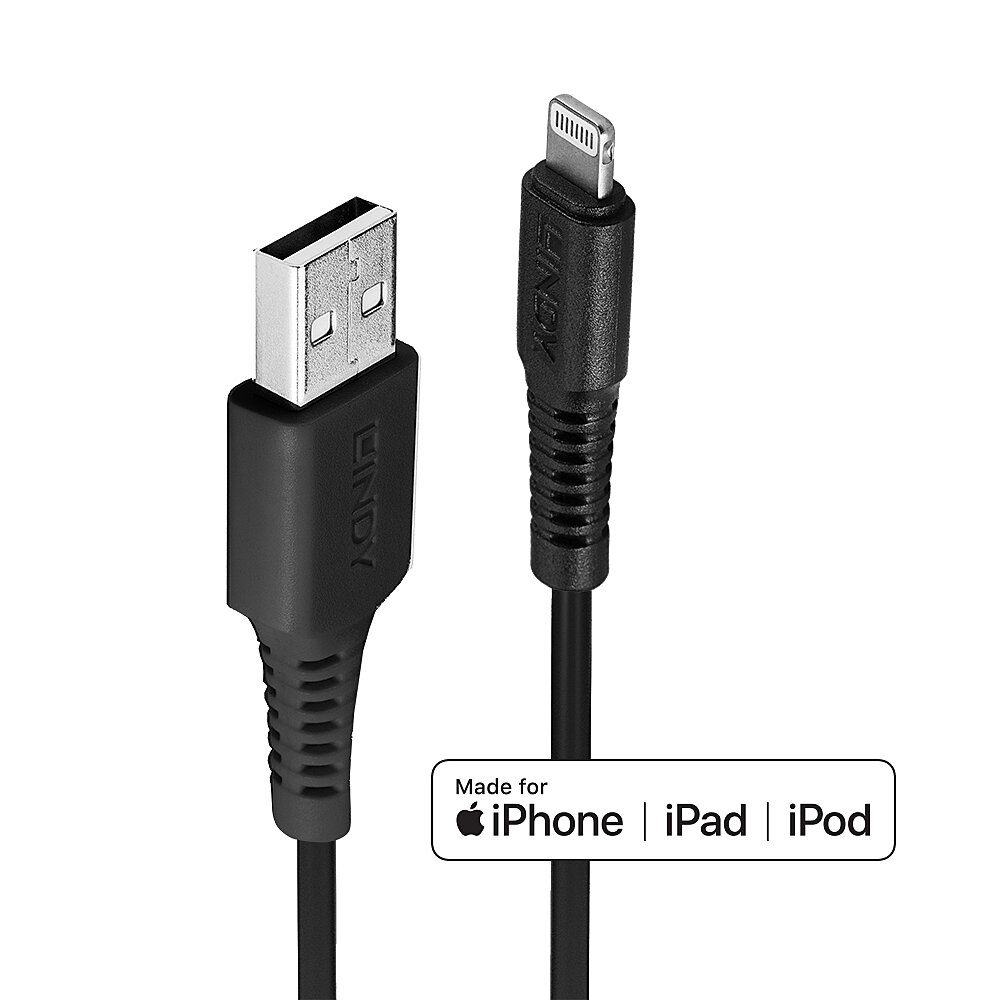 LINDY 3m USB an Lightning Kabel schwarz