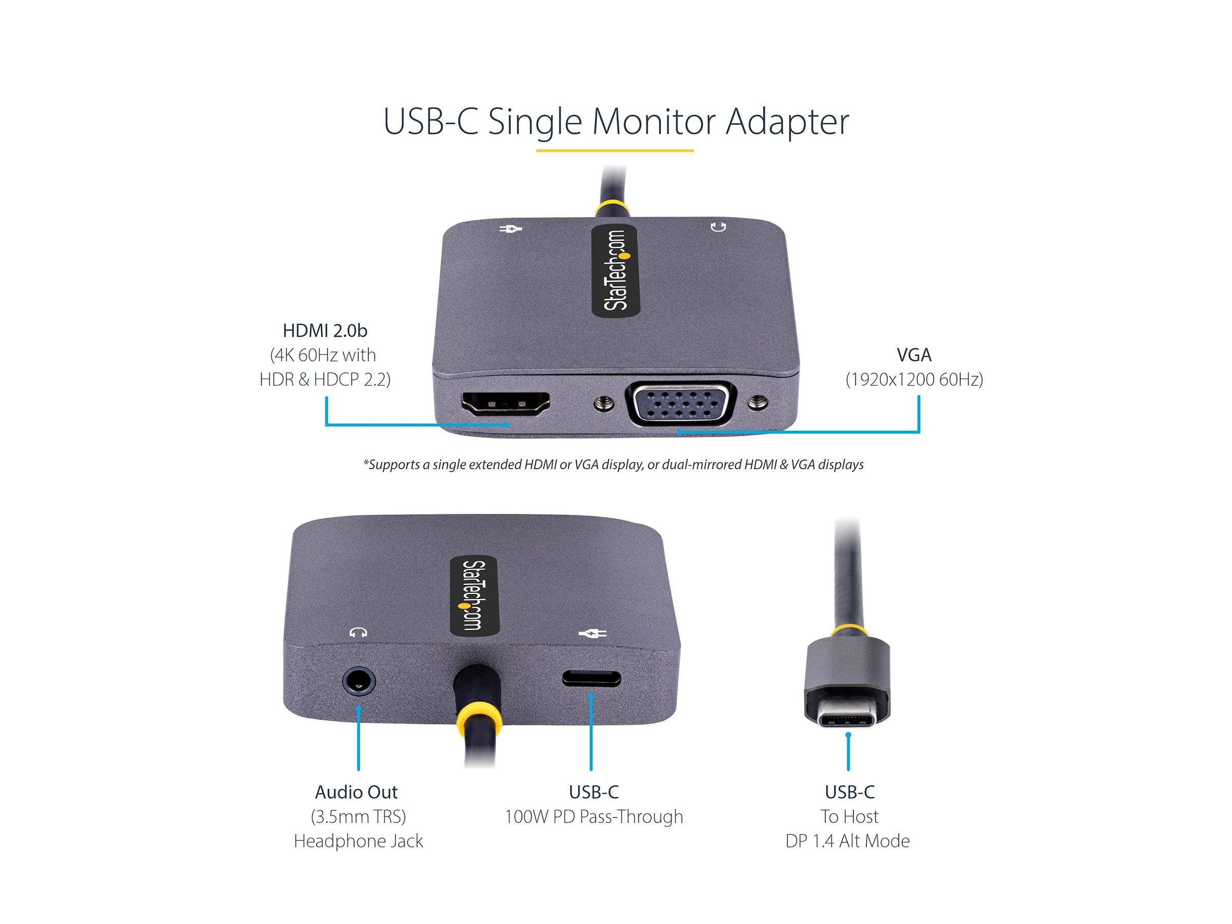 StarTech.com USB-C Video Adapter 122-USBC-HDMI-4K-VGA - HDMI / VGA / Audio / USB-C