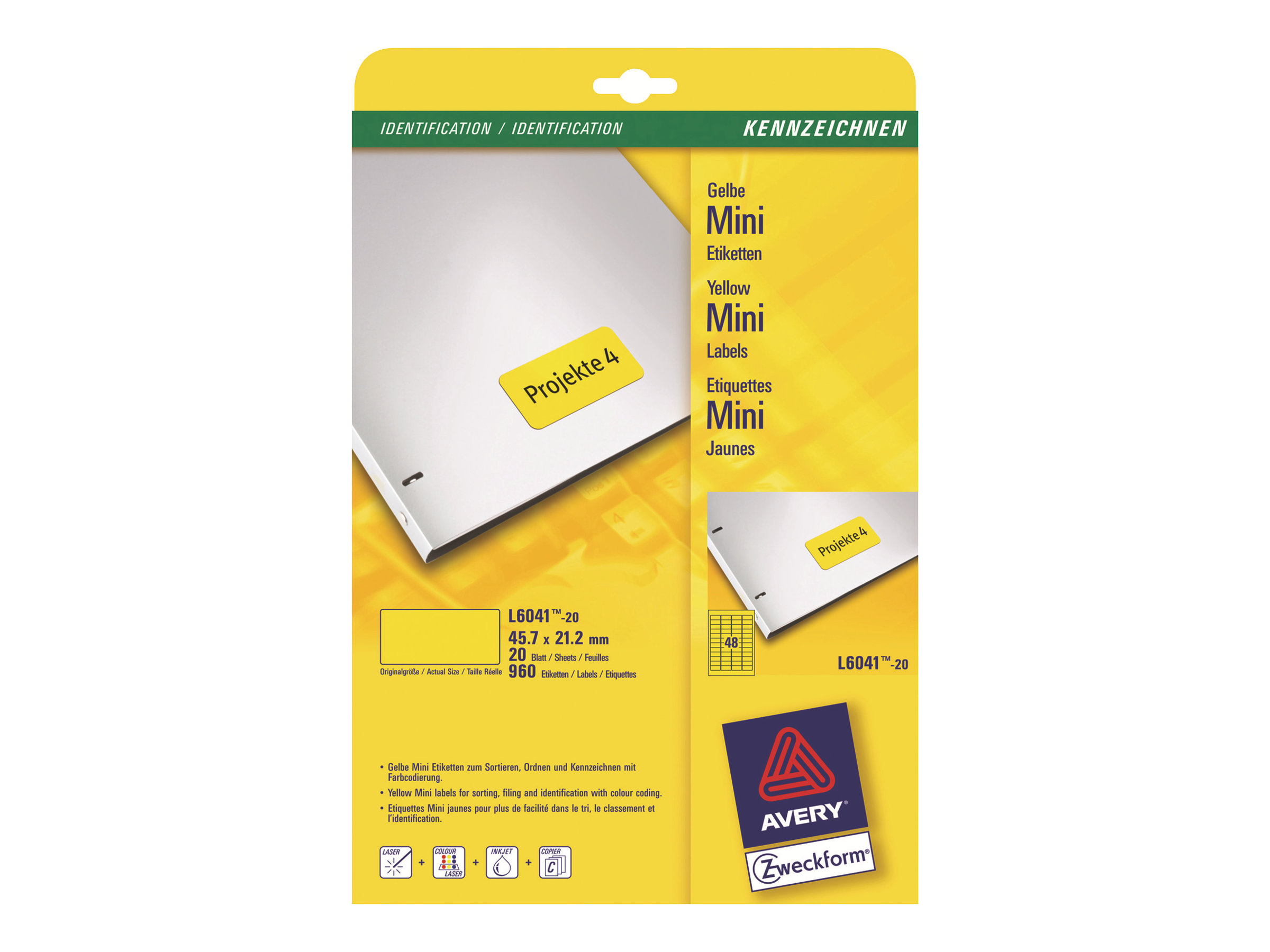 960 AVERY Zweckform Etiketten L6041-20 gelb 45,7 x 21,2 mm 960 AVERY Zweckform Etiketten L6041-20 gelb 45,7 x 21,2 mm