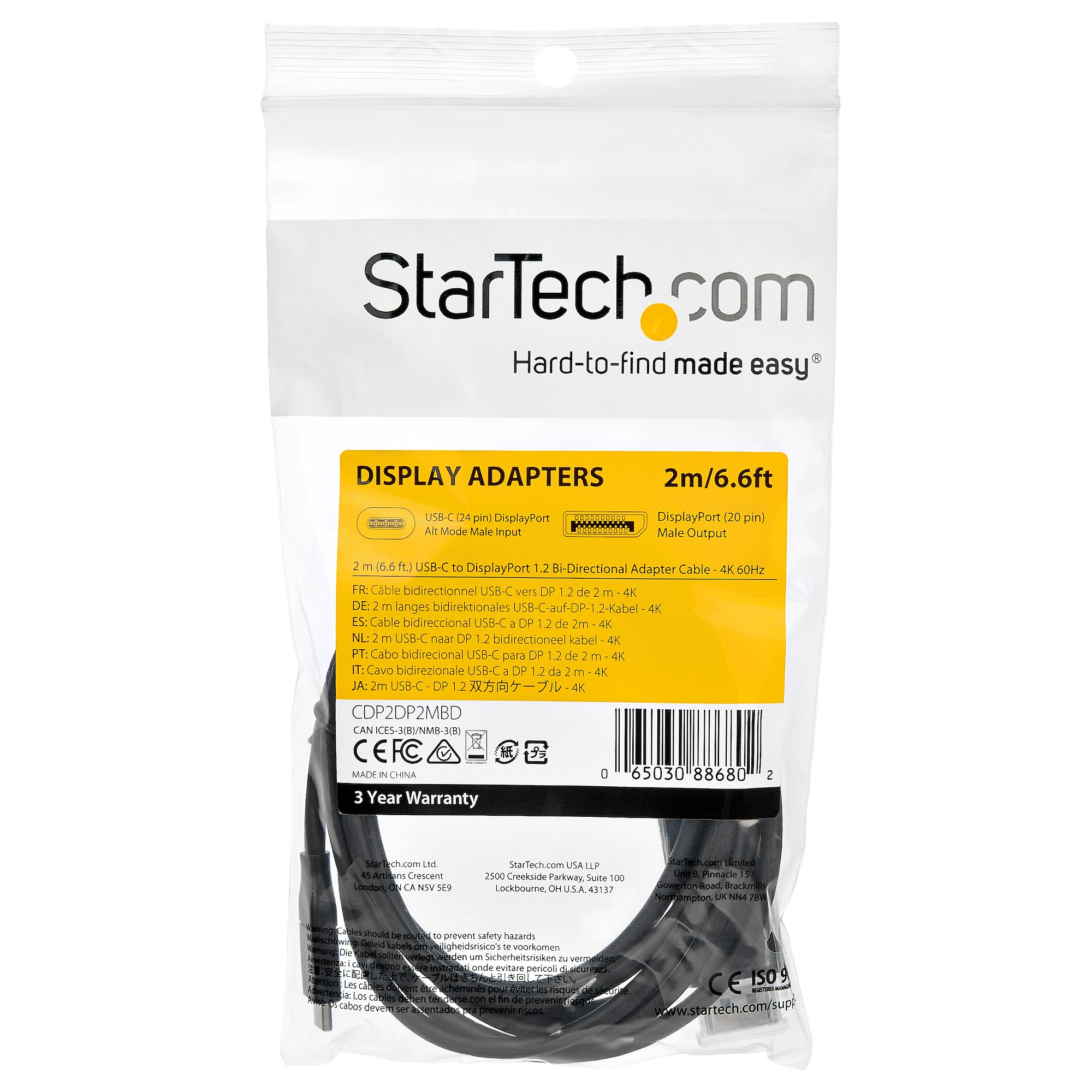 STARTECHCOM 2m USBC auf DisplayPortKabel 4K 60Hz USBCAdapter Thunderbolt 3kompatibel bidirektional