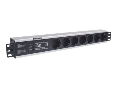 INTELLINET 48,3cm 19Zoll Steckdosenleiste 7-fach SCHUKO mit Ueberspannungsschutz 3m Stromkabel 1,5 HE INTELLINET 48,3cm 19Zoll Steckdosenleiste 7-fach SCHUKO mit Ueberspannungsschutz 3m Stromkabel 1,5 HE