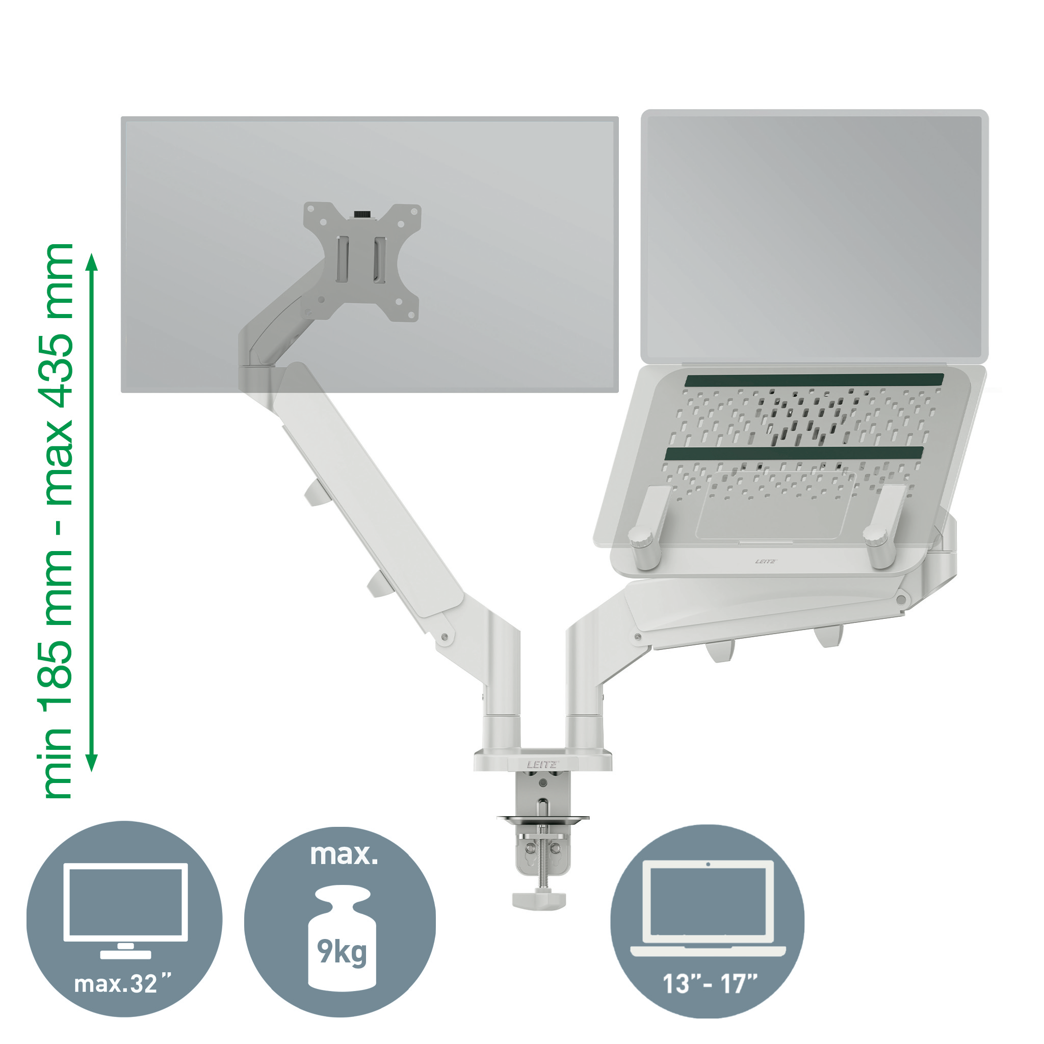 Esselte Leitz Laptop-Monitor-Halterung Ergo 65380085 1 Monitor 1 Laptop lichtgrau