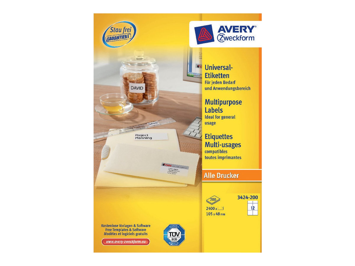 2.640 AVERY Zweckform Etiketten 3424-200 weiÃ 105,0 x 48,0 mm