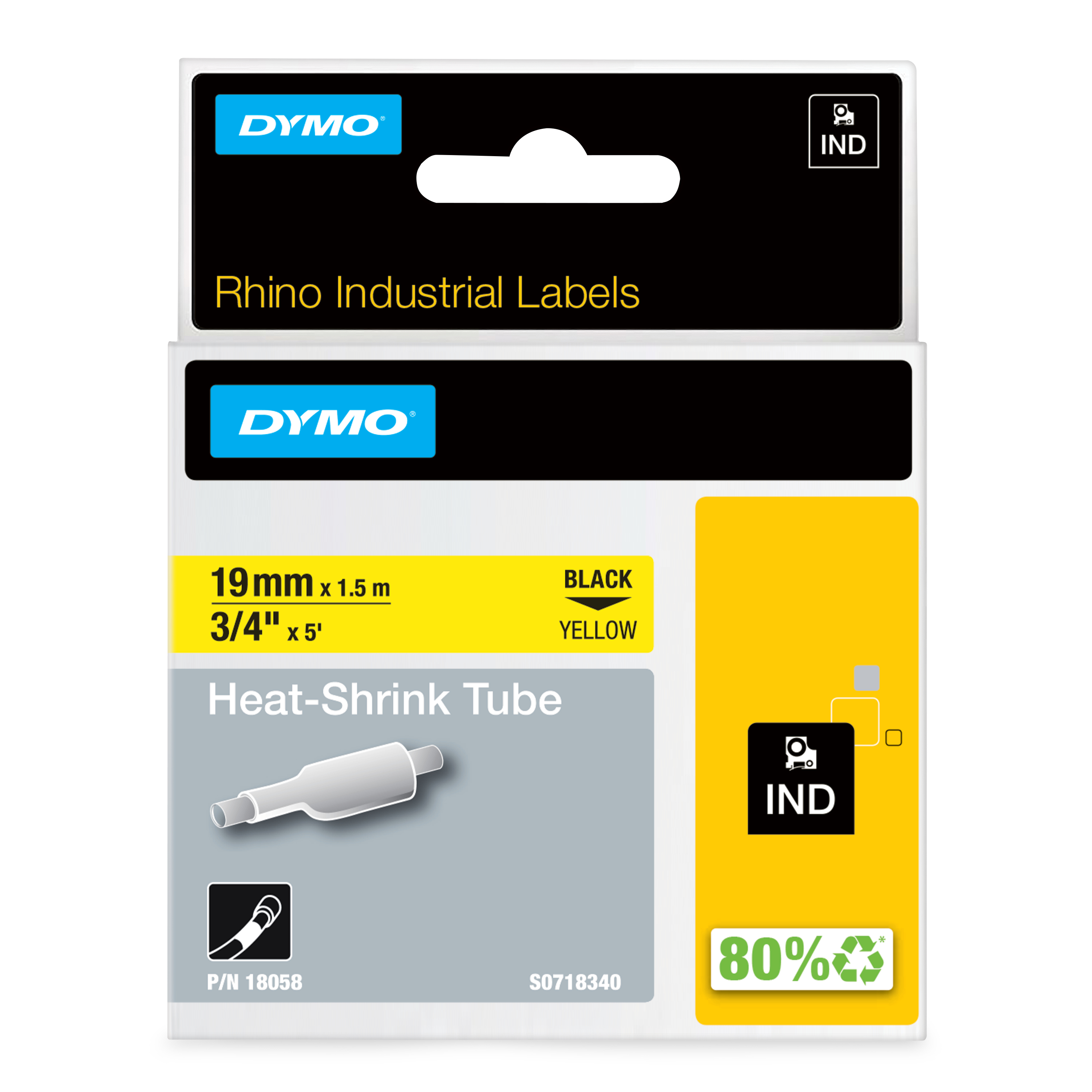 DYMO Schrumpfschlauch RHINO  18058, 19 mm schwarz auf gold