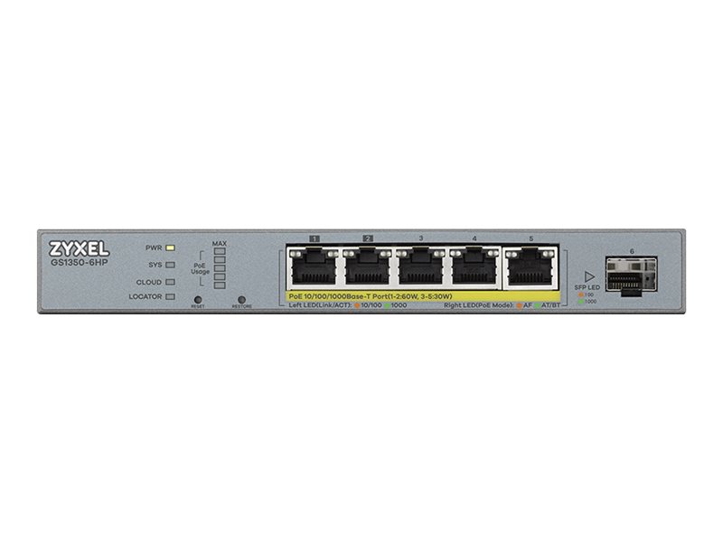 ZYXEL GS1350-6HP 6 Port managed CCTV PoE Switch long range 60W 802.3BT ZYXEL GS1350-6HP 6 Port managed CCTV PoE Switch long range 60W 802.3BT