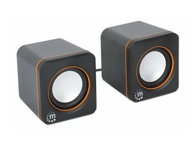 MANHATTAN Lautsprecher für PC und Laptop 2600 Series zwei verbundene Lautsprecher 1,4 m USB-Kabel USB-C/USB-A-Adapter schwarz/orange