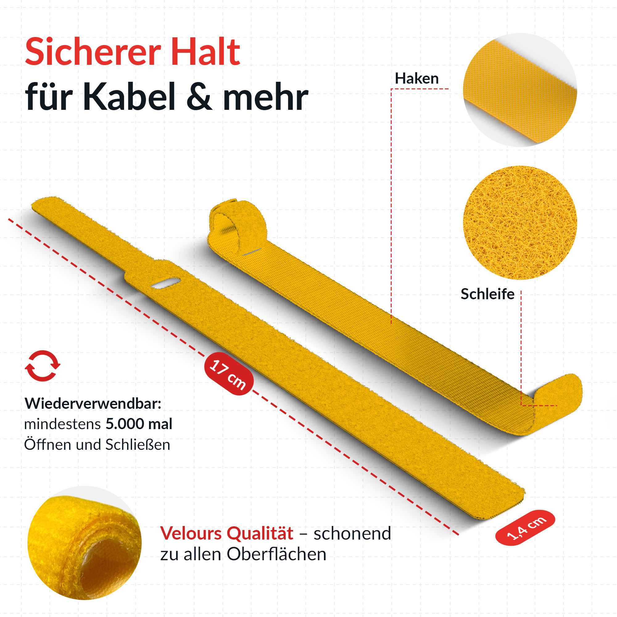 LABEL THE CABLE Klettkabelbinder BASIC STRAPS farbsortiert 17,0 cm x 1,4 cm, 10 St
