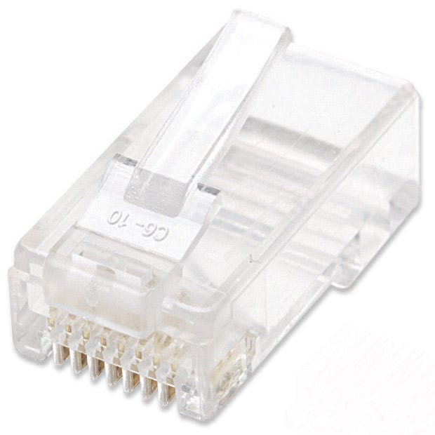 INTELLINET Cat6 RJ45 Modularstecker UTP 2PunktAderkontaktierung fuer Litzendraht 100 Stecker pro Becher Standard 8P8C Design