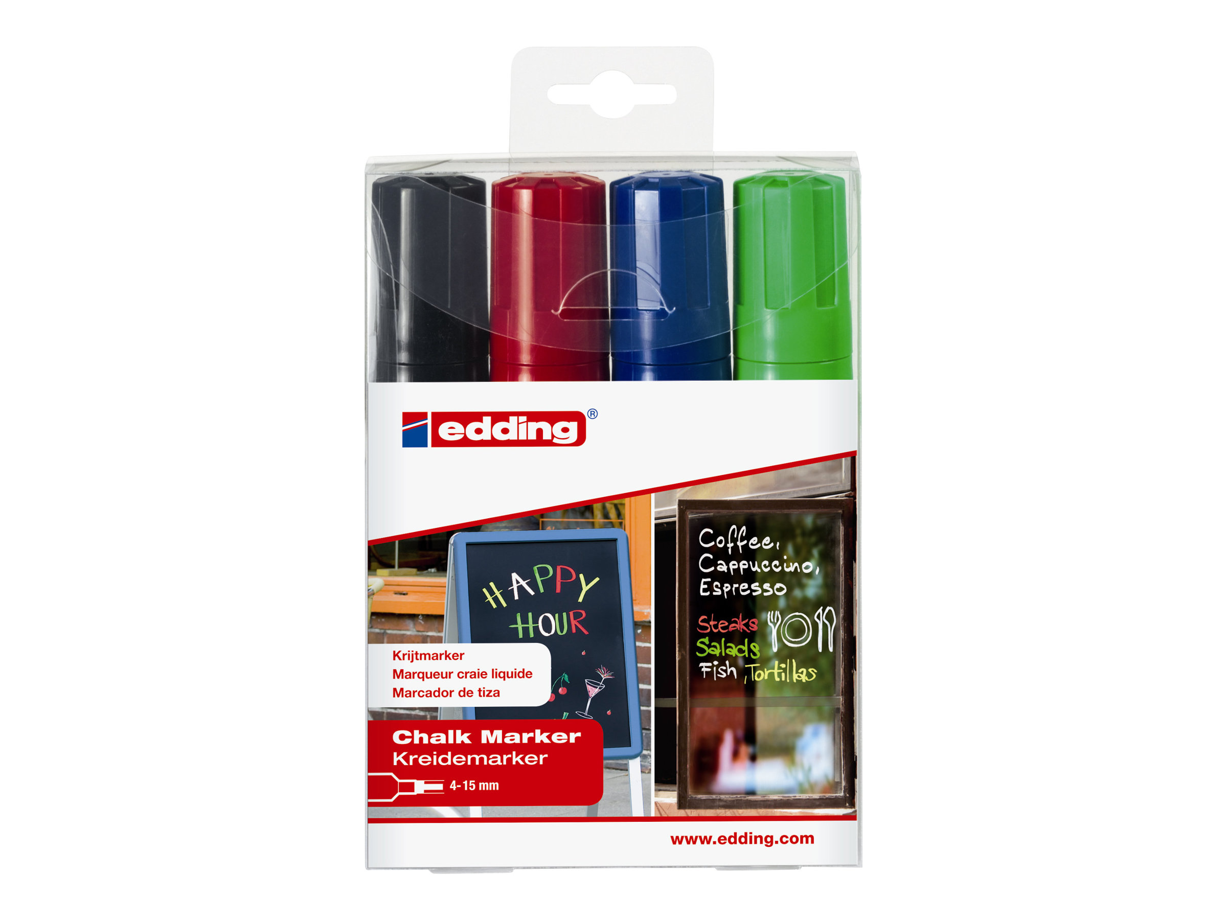 edding 40904999 Kreidemarker farbsortiert 4,0 15,0 mm, 4 St