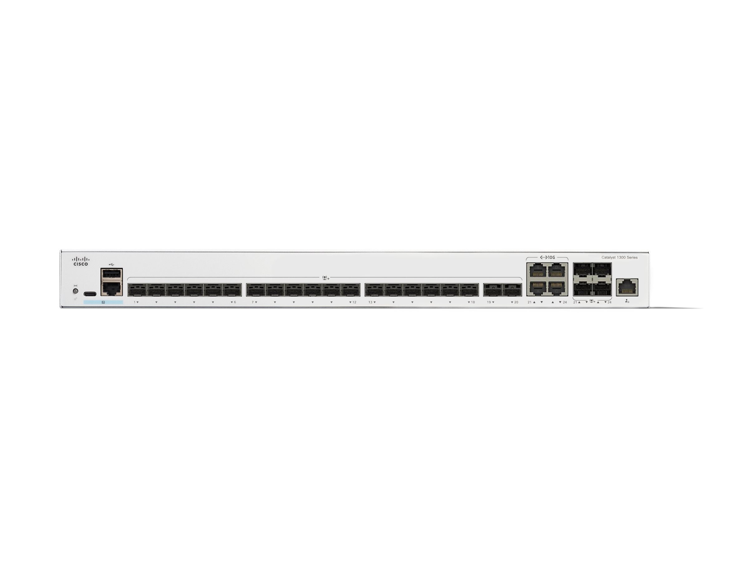 CISCO Catalyst 1300 24-Port Switch 20 x 10GE SFP+ 4 x 10GE Shared Uplinks CISCO Catalyst 1300 24-Port Switch 20 x 10GE SFP+ 4 x 10GE Shared Uplinks