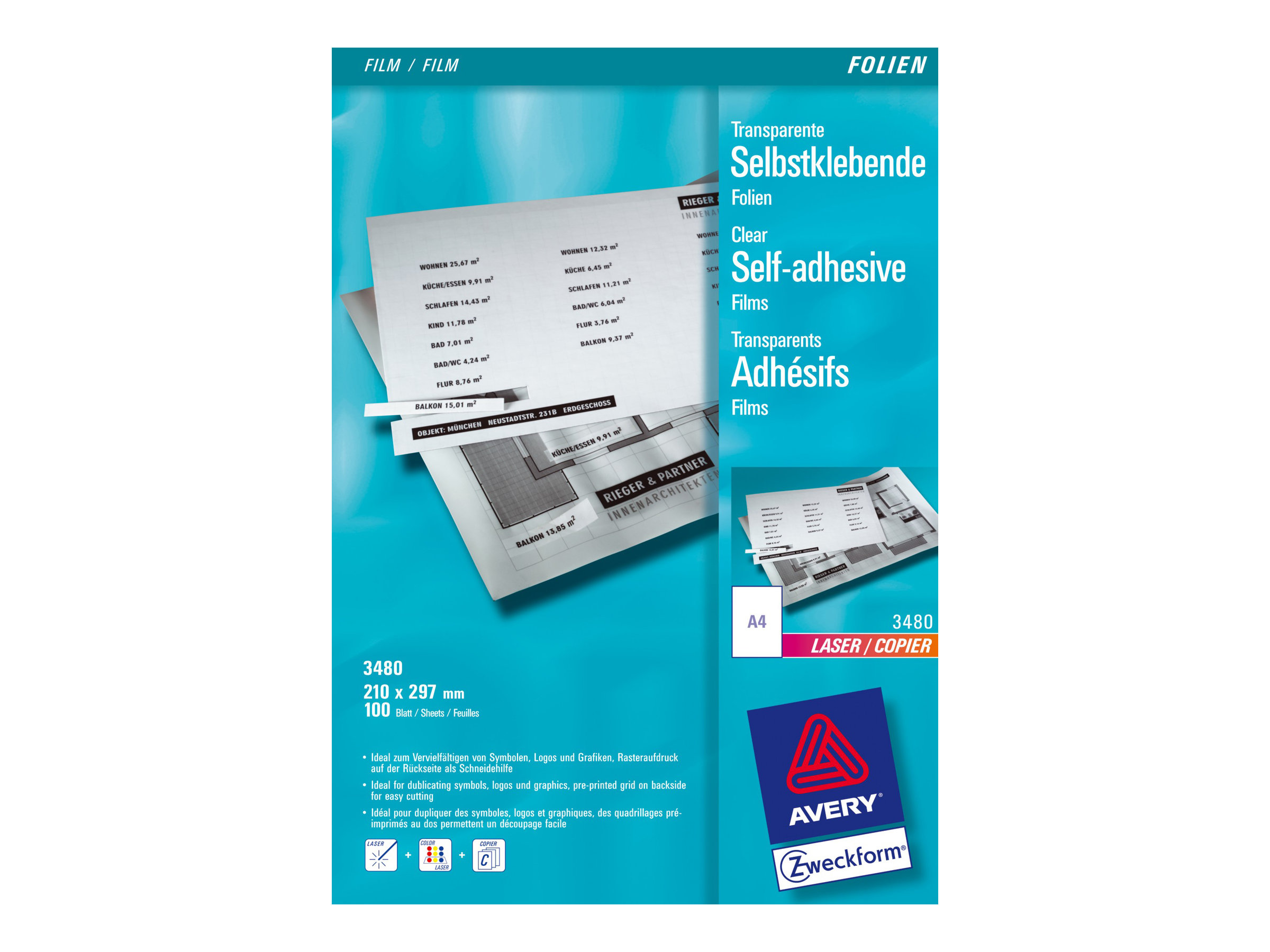 AVERY Zweckform Laserfolien 3480 matt, 100 St. AVERY Zweckform Laserfolien 3480 matt, 100 St.