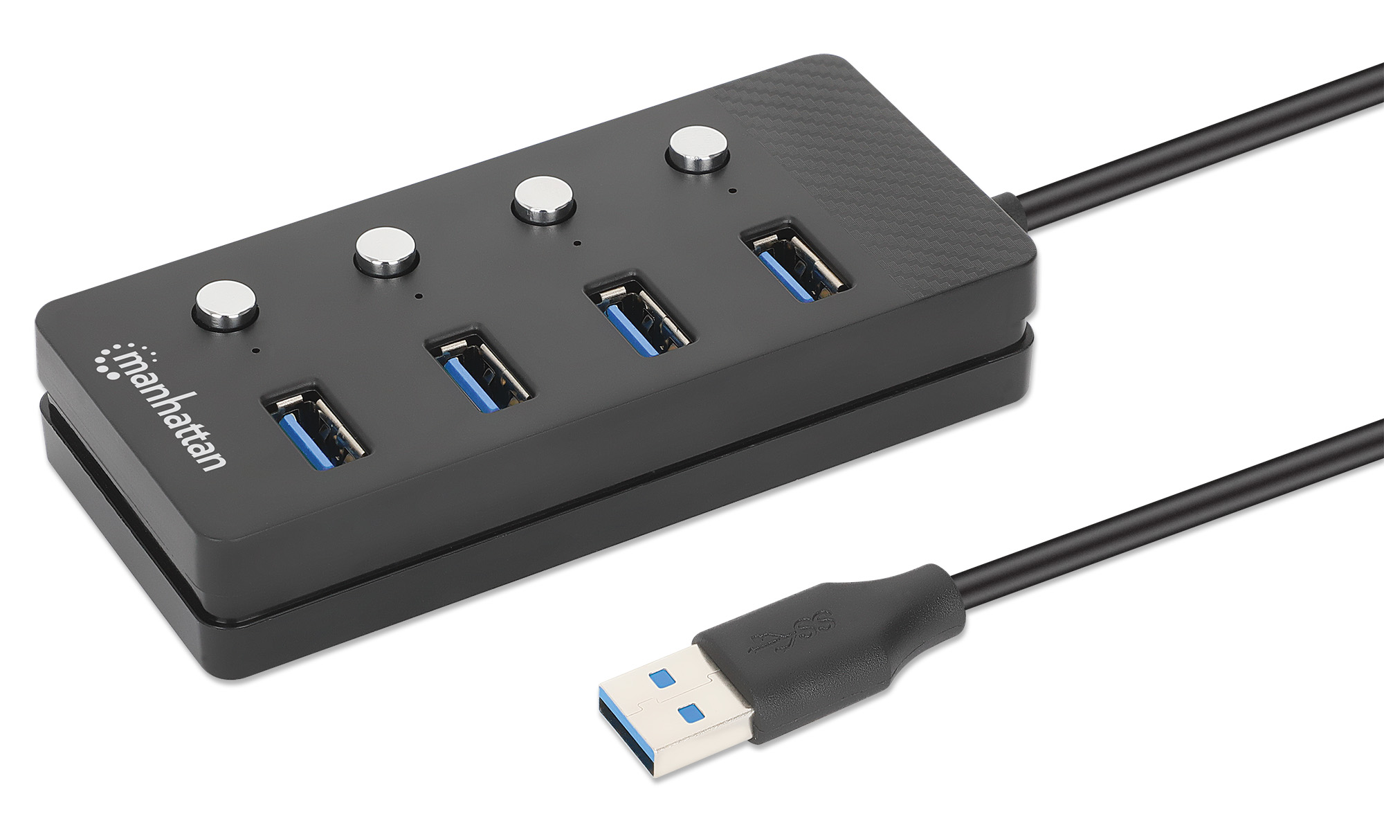 MANHATTAN 4Port USB 30 Hub USBAStecker auf 4x USBABuchsen 5 Gbits 1,5 m Kabel Schalter fuer jeden Port Strom ueber USBNetzteil