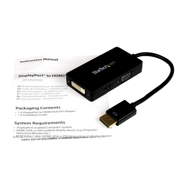 STARTECHCOM Travel AV adapter 3in1 DisplayPort to VGA DVI or HDMI converter