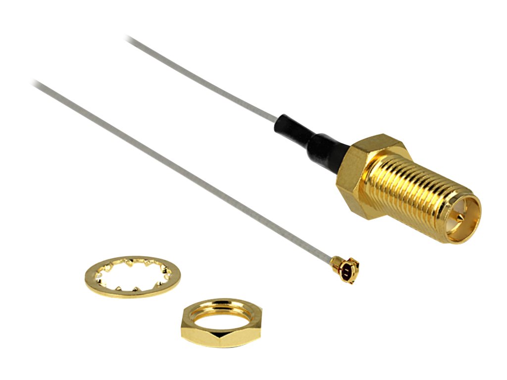 DELOCK Antennenkabel RPSMA Buchse zum Einbau MHF IV HSC MXHP32 kompatibler Stecker 200mm 081 Gewindelnge 10mm