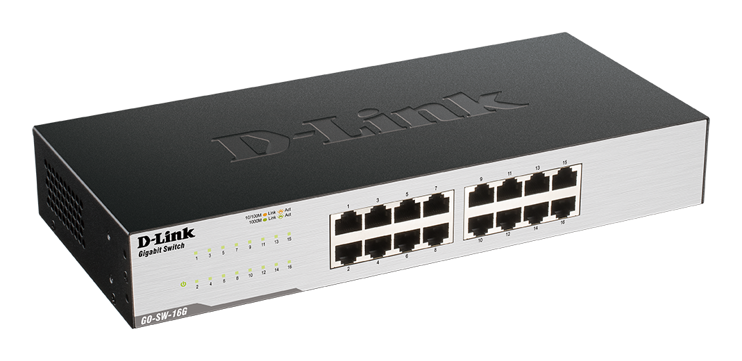 DLINK GOSW16G 16Port Gigabit Easy Desktop Switch 16x 101001000 Mbps LAN Ports 32 Gbps Kapazität