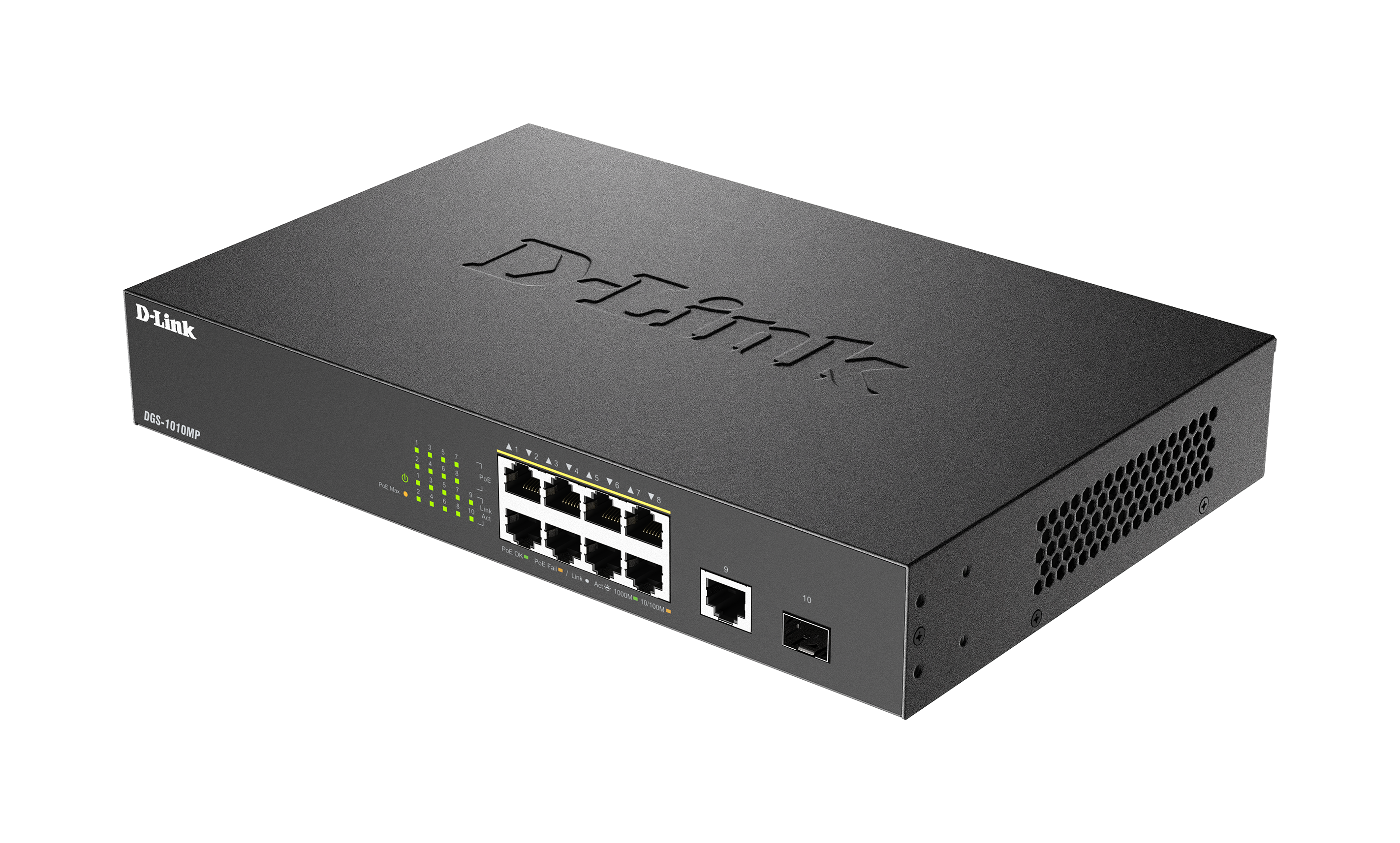 DLINK DGS1010MP 10Port Layer2 PoE Gigabit Switch 8x 101001000 Mbps PoE 1x 101001000 Mbps 1x SFP PoE Power Budget 125W