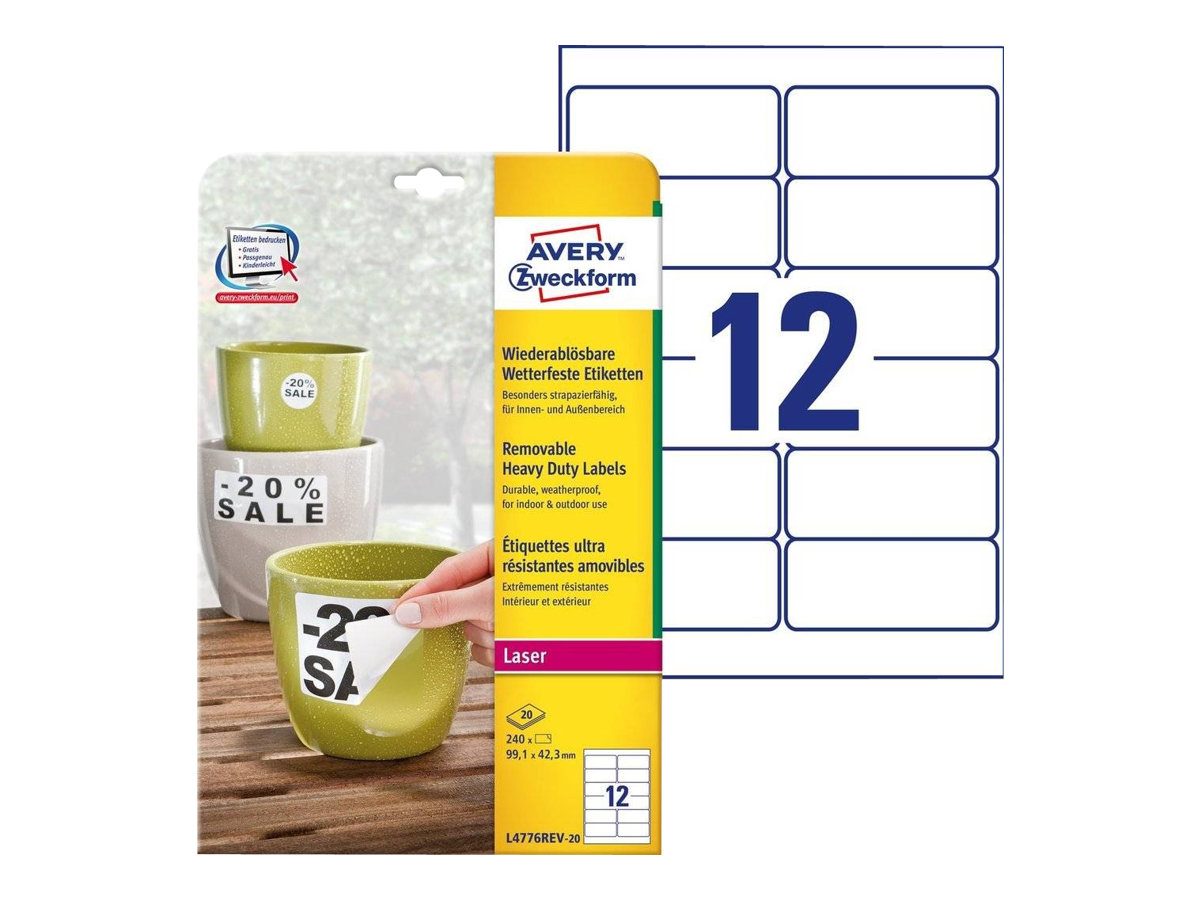 240 AVERY Zweckform wetterfeste Folienetiketten L4776REV-20 weiss 99,1 x 42,3 mm