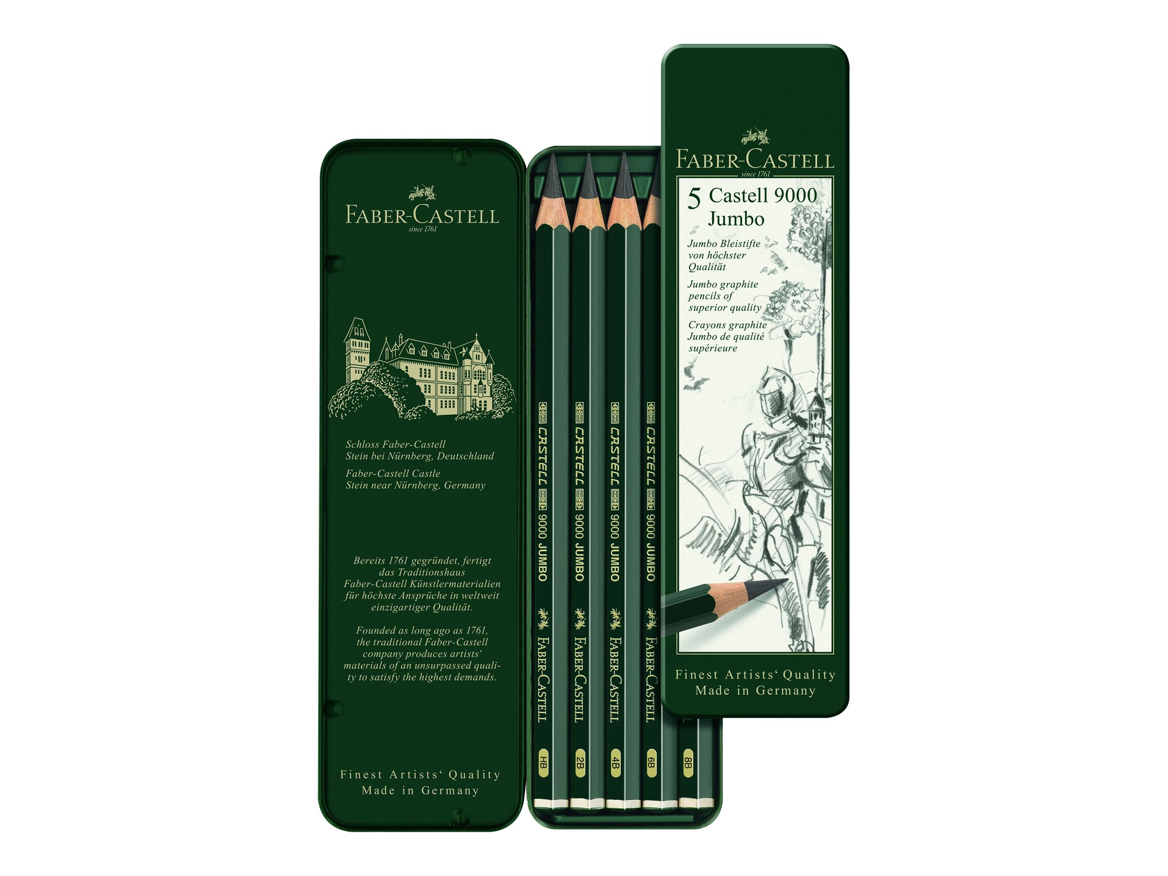 FABER-CASTELL 9000 Jumbo Bleistifte HB, 2B, 4B, 6B, 8B gruen, 5 St. FABER-CASTELL 9000 Jumbo Bleistifte HB, 2B, 4B, 6B, 8B gruen, 5 St.