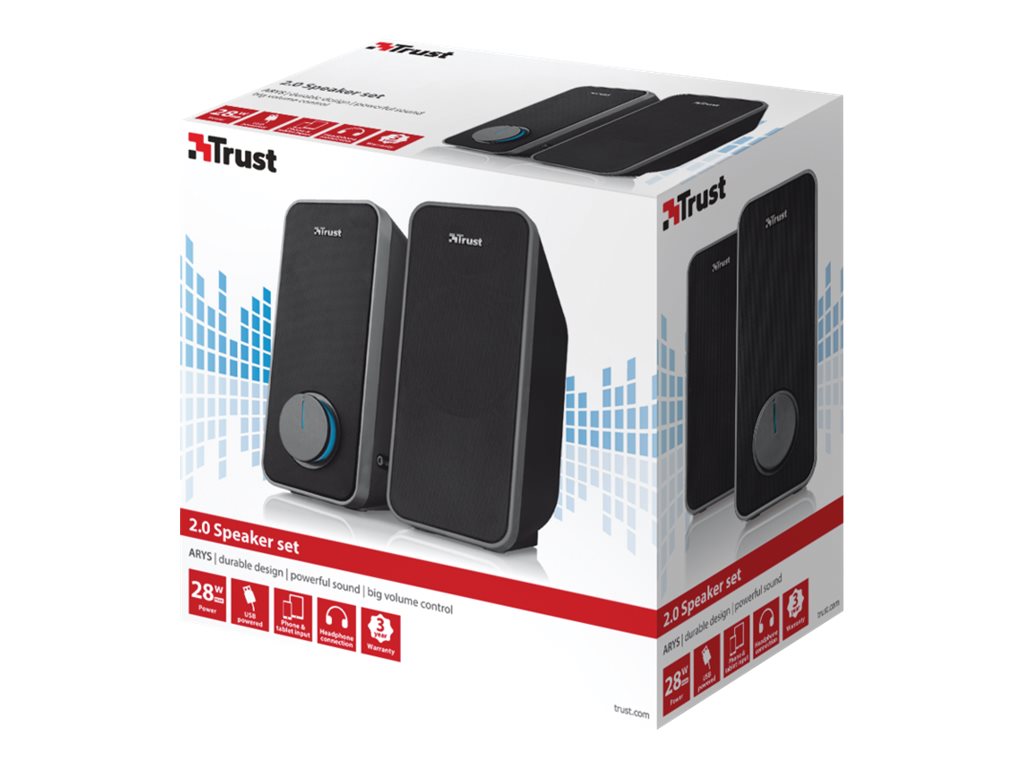 Trust Arys 2.0 PC Lautsprecher Set, 28 Watt, 3,5 mm AUX Klinke, schwarz