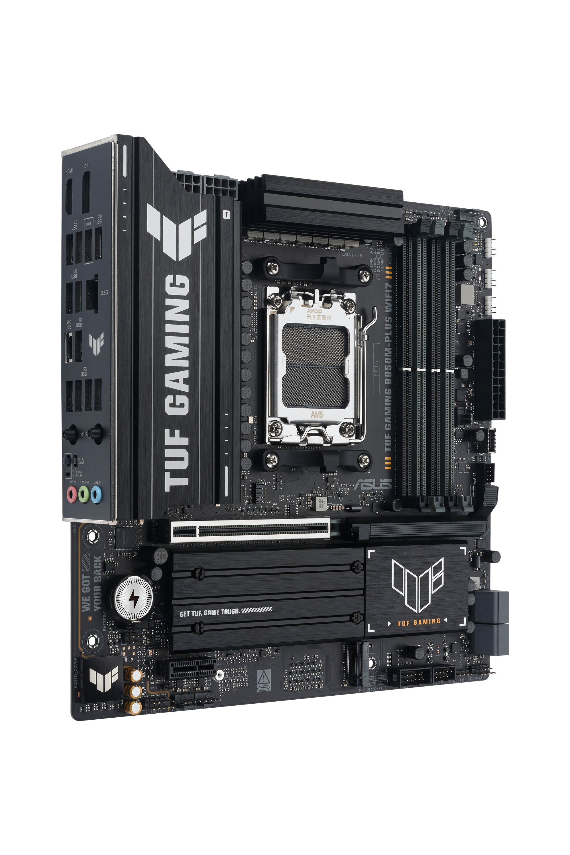 ASUS AMD TUF GAMING B850MPLUS WIFI7 MicroATX motherboard DDR5 PCIe 50 3xM2 1xHDMI 1xDisplayPort