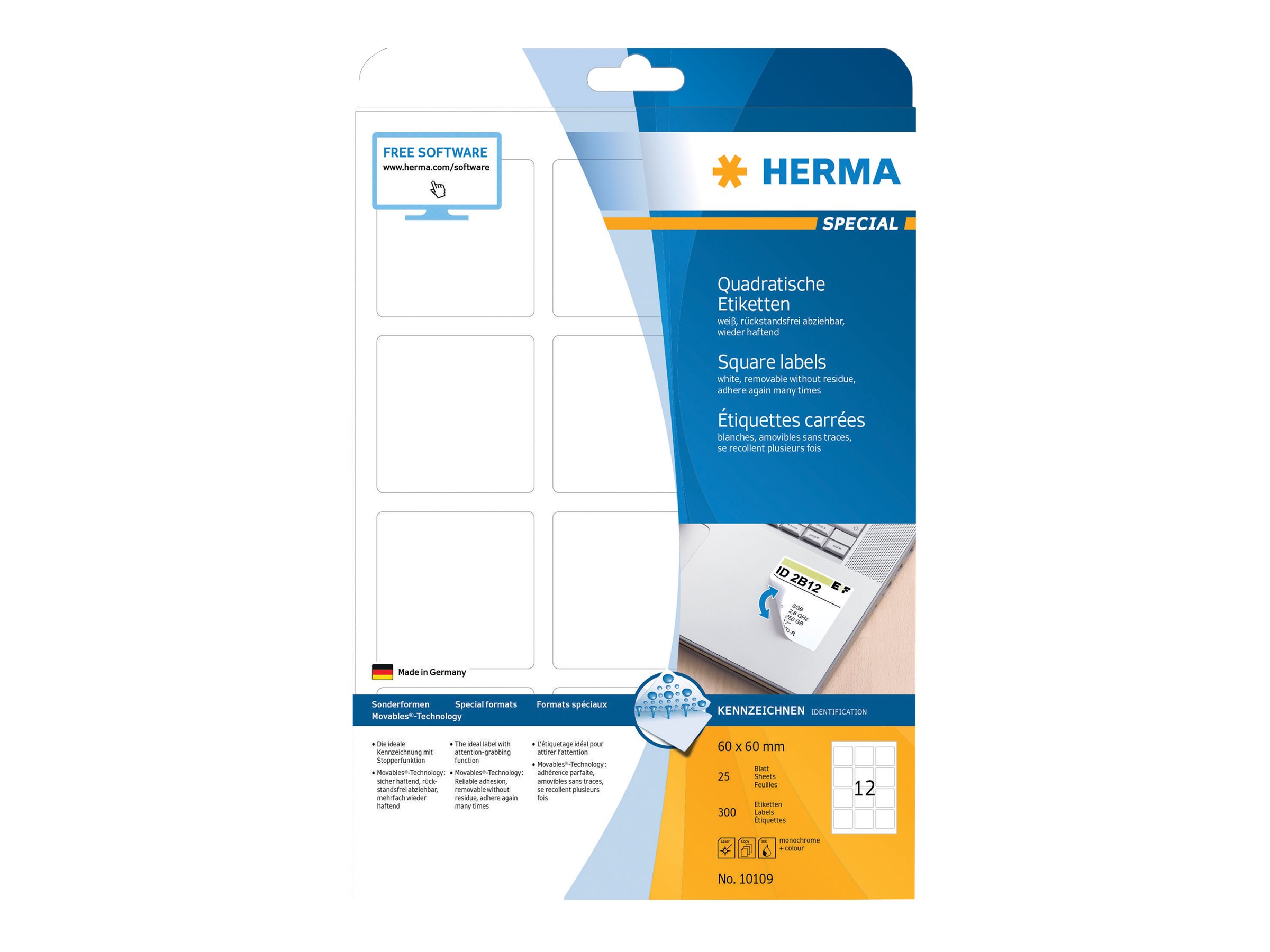 300 HERMA Etiketten 10109 weiss 60,0 x 60,0 mm 300 HERMA Etiketten 10109 weiss 60,0 x 60,0 mm