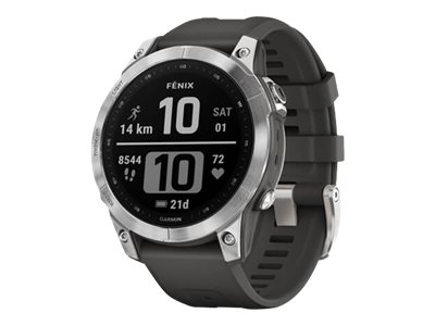 Garmin fenix 7 - 47 mm - silber - Sportuhr mit Band - Silikon - Graphit - Handgelenkgröße: 125-208 mm - Anzeige 3.302 cm (1.3")