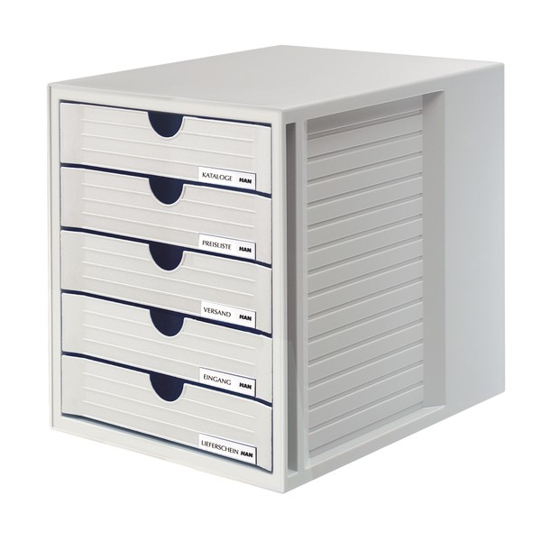 HAN Schubladenbox System-Box  lichtgrau 1450-11, DIN C4 mit 5 Schubladen