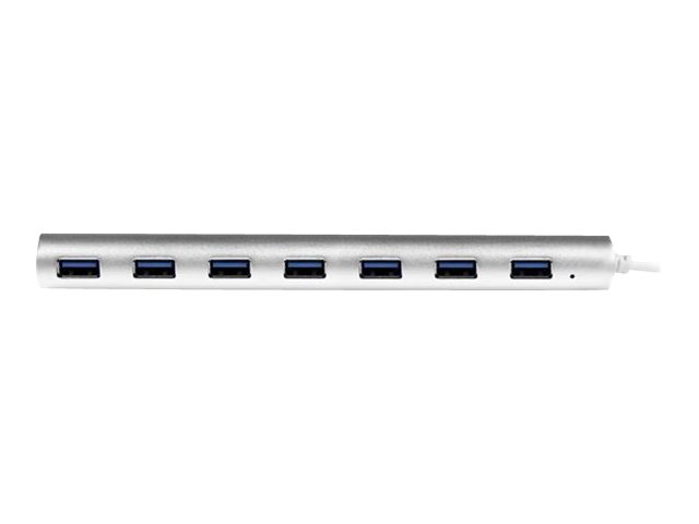 StarTech.com 7 Port kompakter USB 3.0 Hub mit eingebautem Kabel - Aluminium USB Hub - Silber - USB-Umschalter für die gemeinsame Nutzung von Peripheriegeräten - 7 Anschlüsse