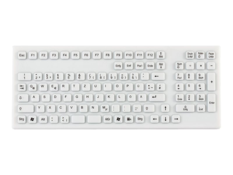 GETT InduProof Smart Classic Silikon Tastatur mit NUM-block 106 Tasten IP68 wasserdicht desinfizierbar USB Farbe: weiss Layout: DE GETT InduProof Smart Classic Silikon Tastatur mit NUM-block 106 Tasten IP68 wasserdicht desinfizierbar USB Farbe: weiss Layout: DE