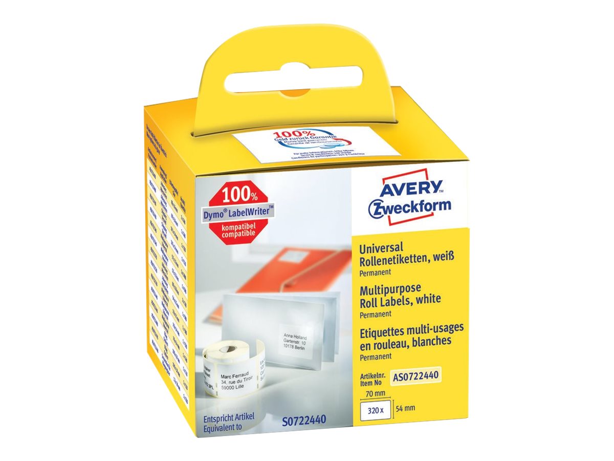 AVERY Zweckform Etikettenrolle fuer Etikettendrucker AS0722440 weiss, 70,0 x 54,0 mm, 1 x 320 Etiketten AVERY Zweckform Etikettenrolle fuer Etikettendrucker AS0722440 weiss, 70,0 x 54,0 mm, 1 x 320 Etiketten