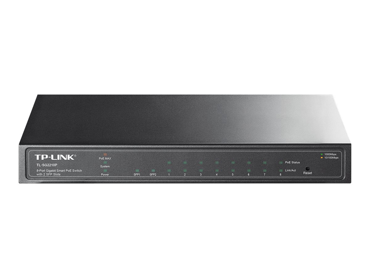 TP-LINK SG2210P Omada 10-Port Gigabit Smart PoE+ Switch 8× Gigabit PoE Ports 2× Gigabit SFP Slots  61W PoE Power