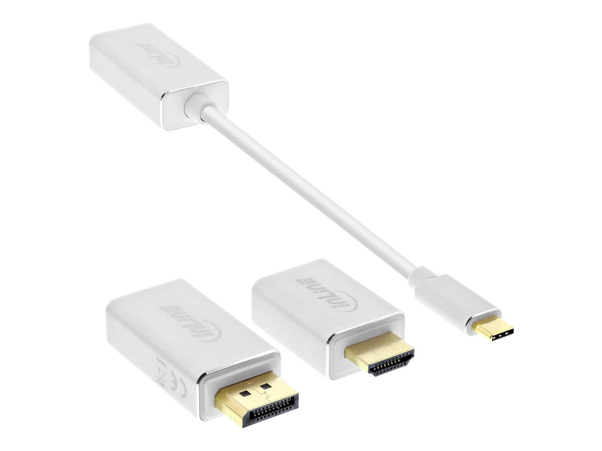 InLine® USB Display Konverter Set 6-in-1, USB Typ-C Stecker zu DisplayPort, HDMI, VGA (DP Alt Mode), 4K/60Hz, silber, 0.2m