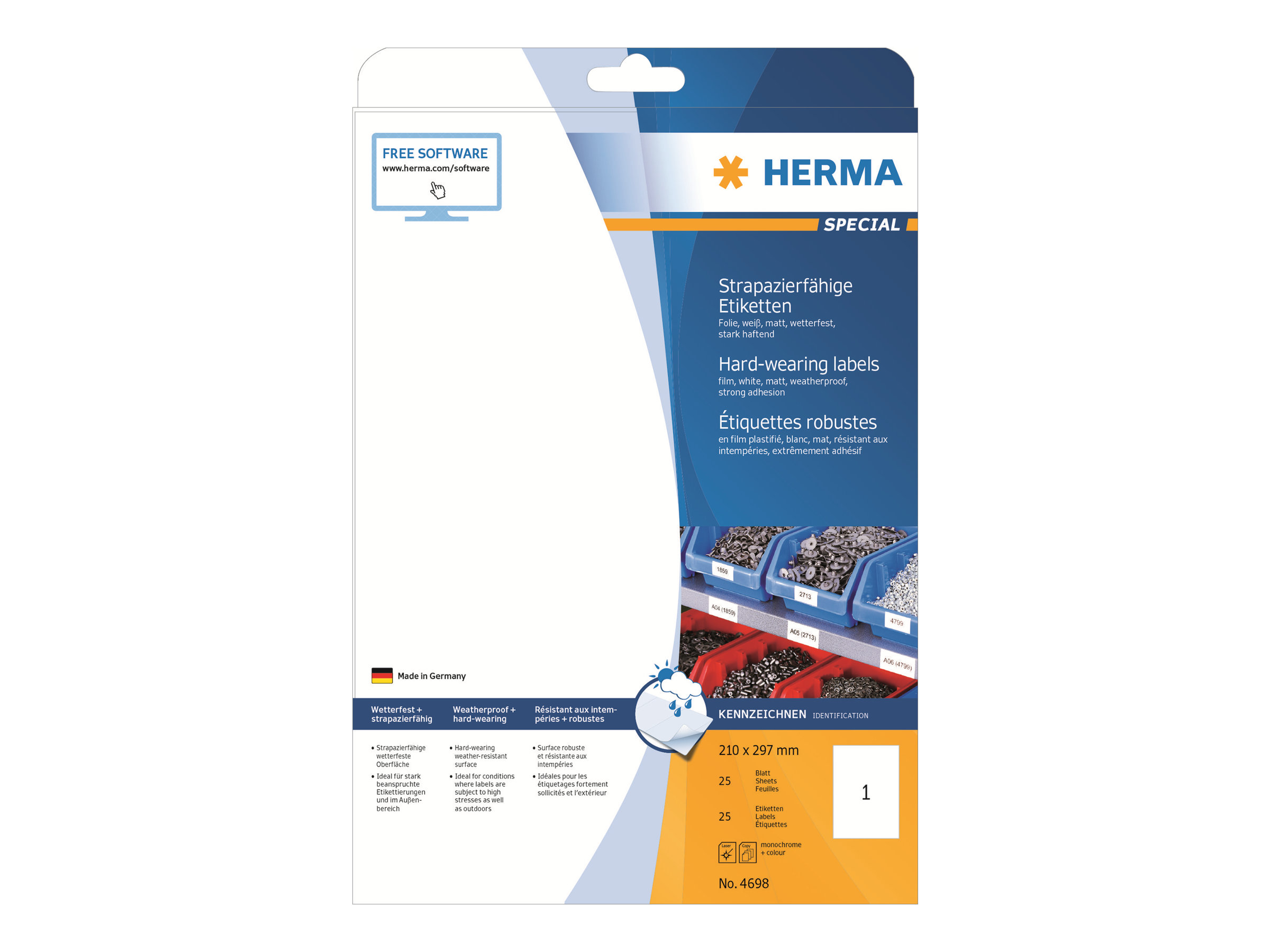 25 HERMA wetterfeste Folienetiketten 4698 weiss 210,0 x 297,0 mm 25 HERMA wetterfeste Folienetiketten 4698 weiss 210,0 x 297,0 mm