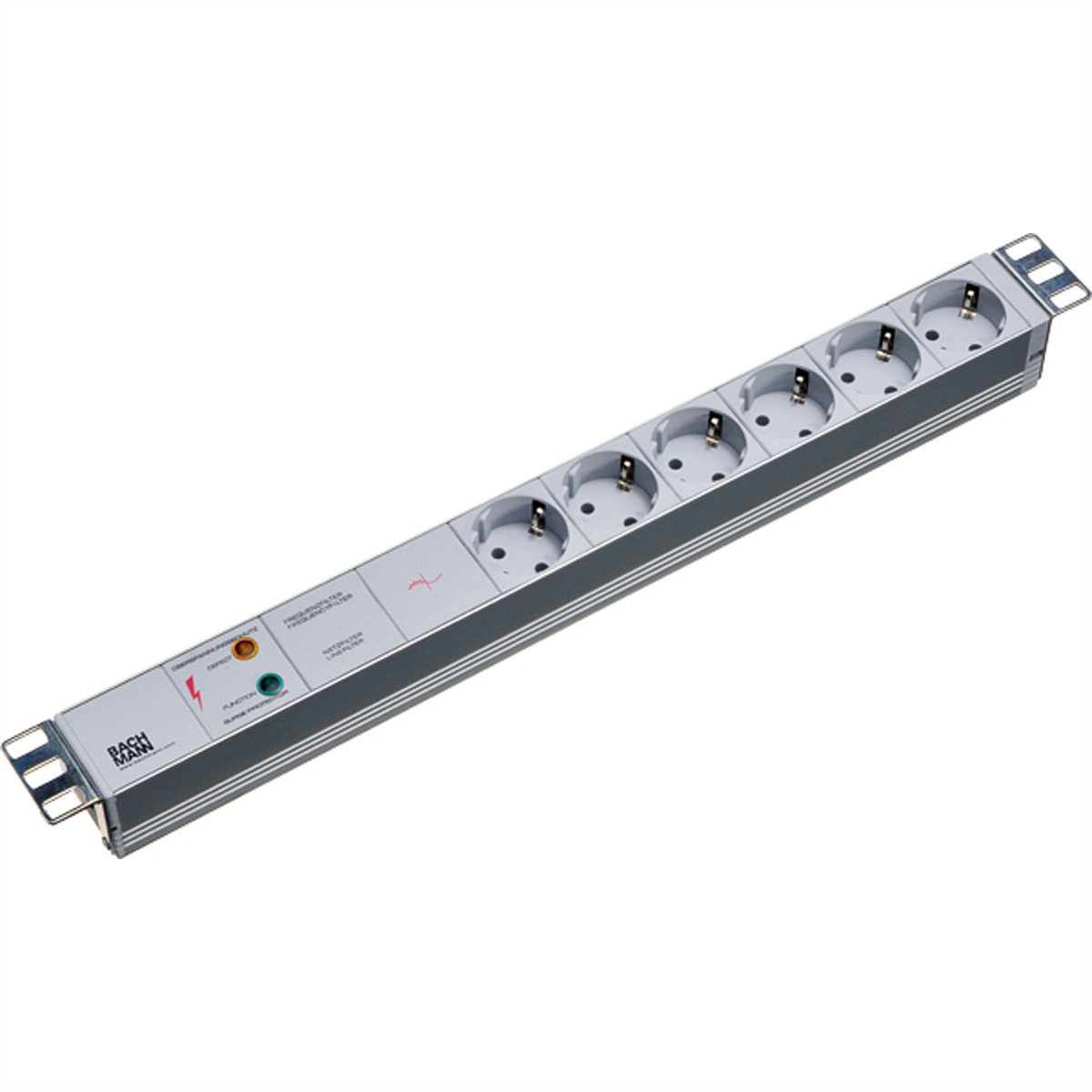 Bachmann 19"-Steckdosenleiste ALU 1HE ueSS, 6-fach 35°, grau, 2,0m, ohne Schalter Bachmann 19"-Steckdosenleiste ALU 1HE ueSS, 6-fach 35°, grau, 2,0m, ohne Schalter