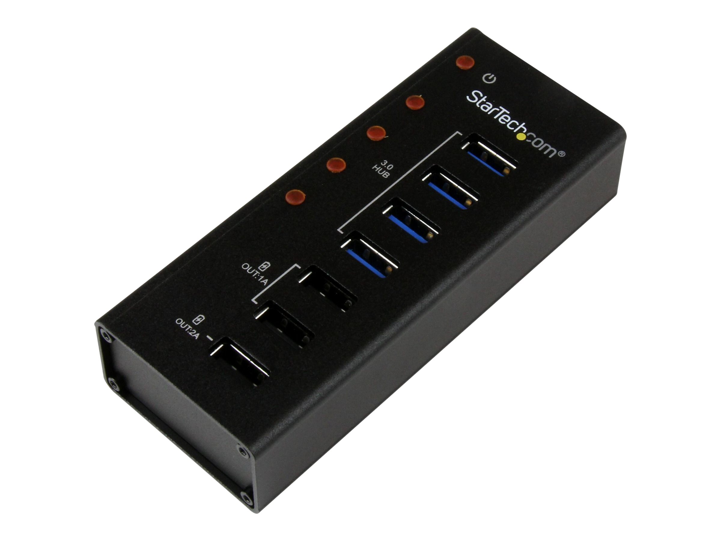STARTECH.COM 4 Port USB 3.0 Hub plus 3 Ladeanschluessen (2x 1A & 1x 2A) - Metallgehaeuse zur Wandmontage - USB Hub mit Ladeports