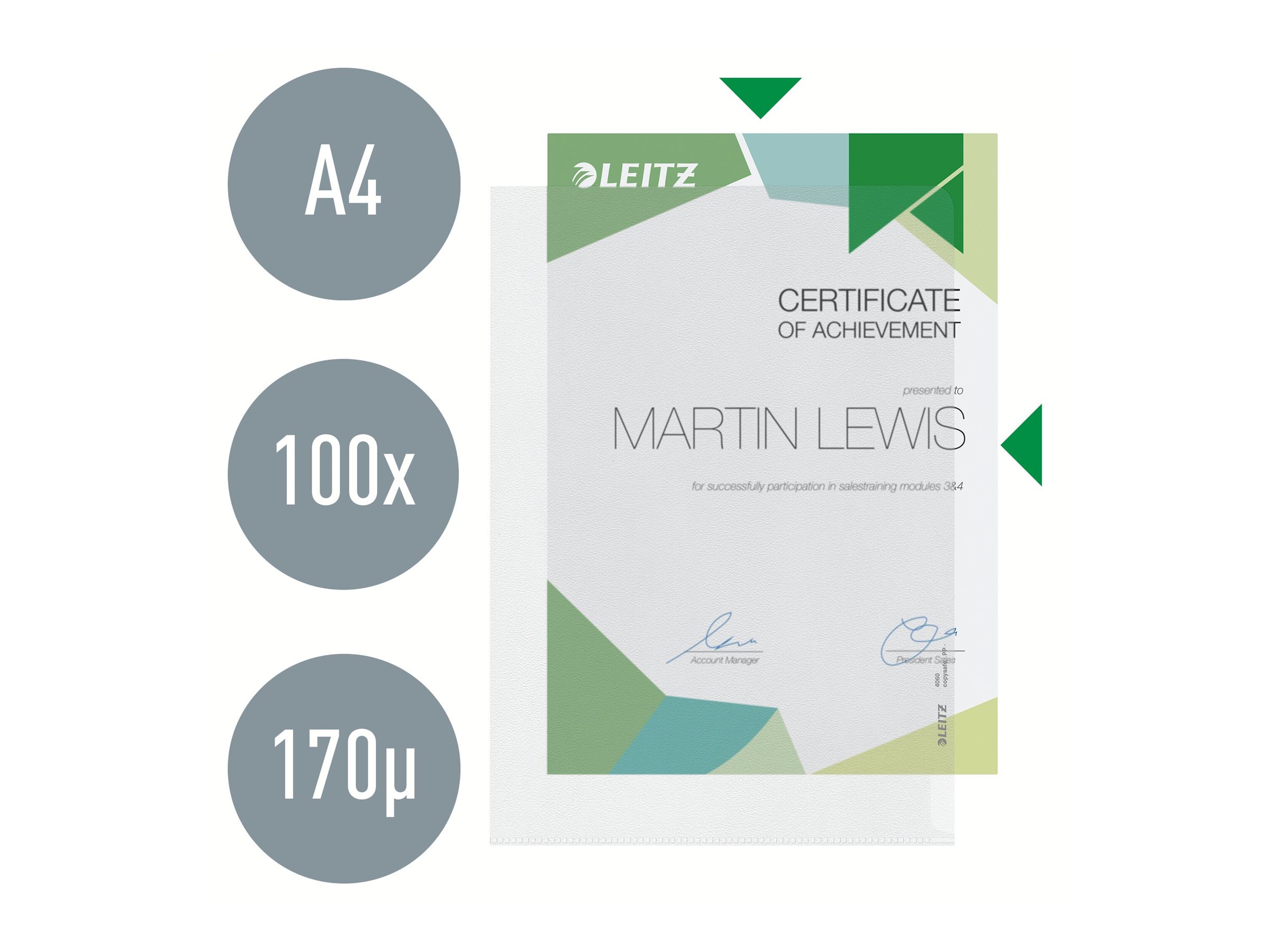 100 LEITZ Sichthuellen 4060 DIN A4 transparent genarbt 0,17 mm
