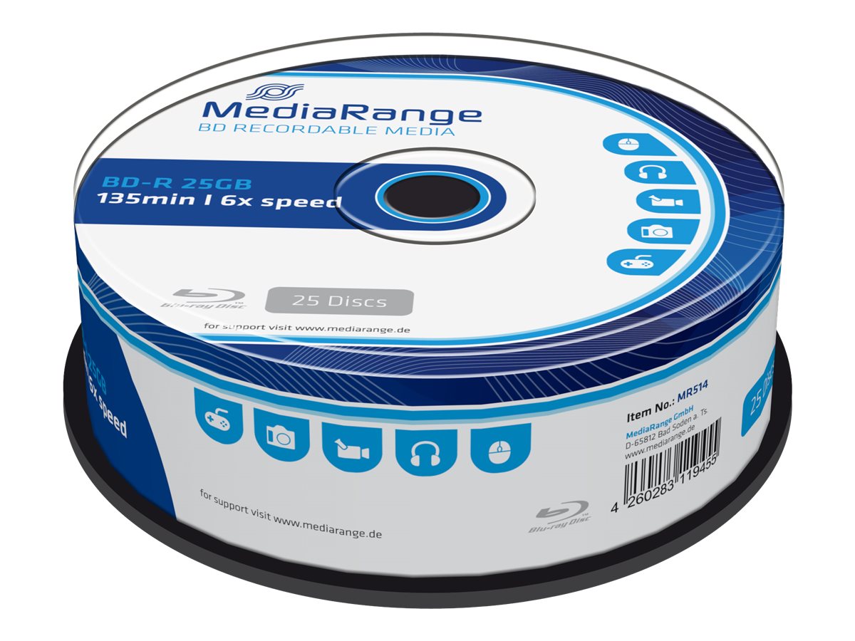 MEDIARANGE BD-R 25GB 6x (25) CB WORM