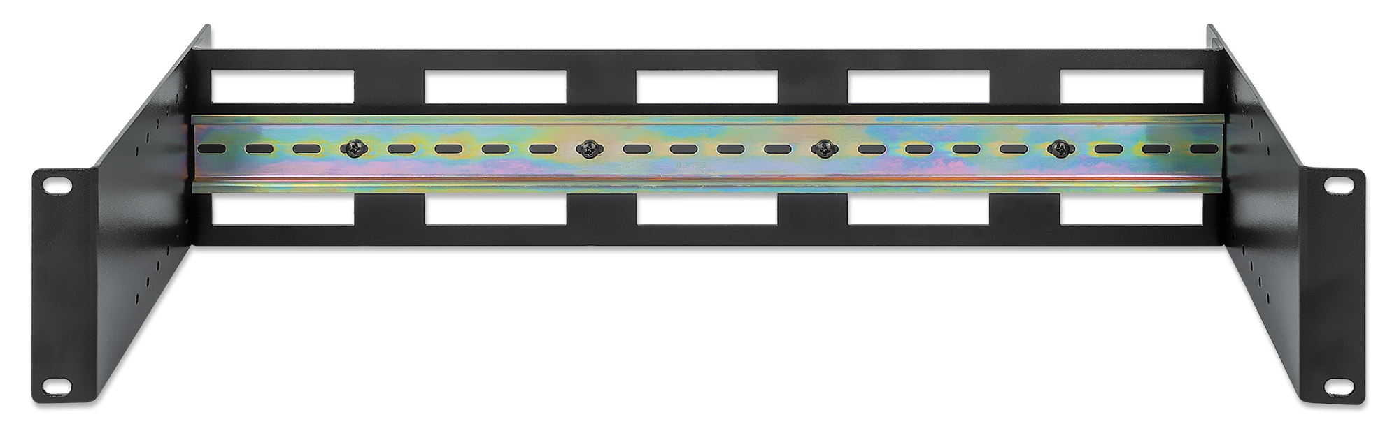 INTELLIENT Tiefenverstellbarer 48,26cm 19Zoll DINHutschienenträger 2HE variable Schienentiefe von 48 bis 174mm Aluminium schwarz